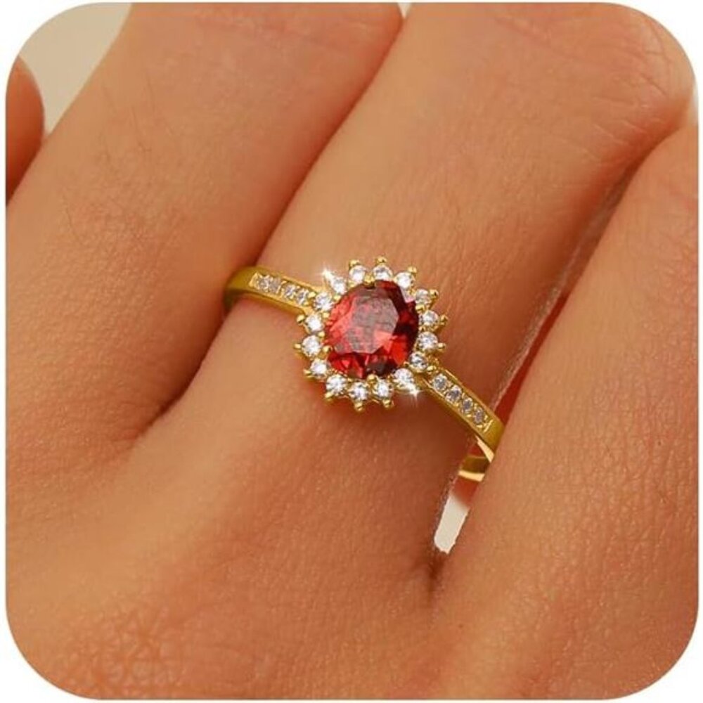 Ruby Ring for Women 925 Sterling Silver 14K Gold Plated July Birthstone Red
